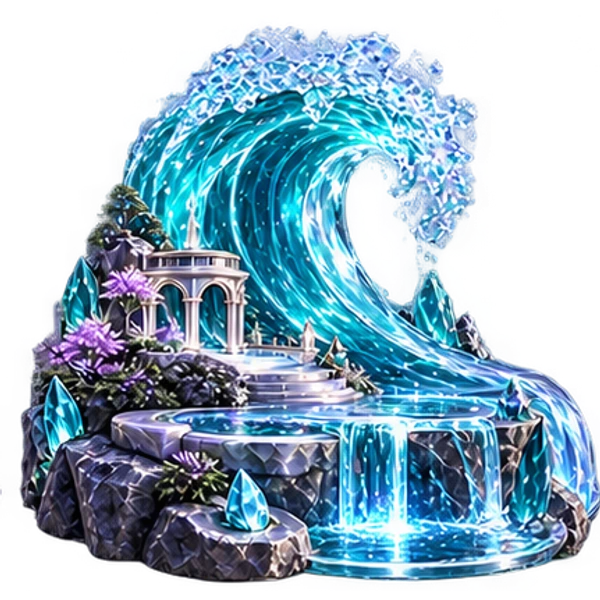 A turquoise wave curls around a sea-glass terrace.